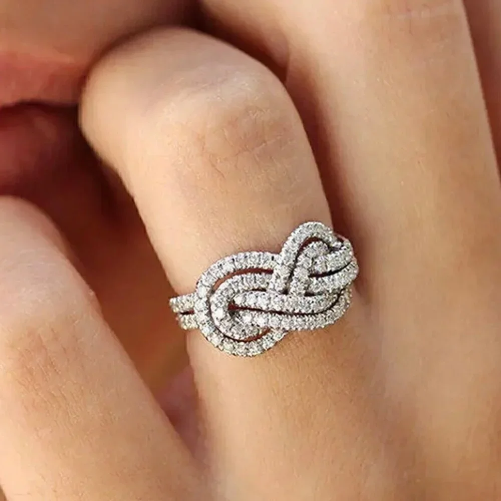 NEW 14K White Gold Plated Cubic Zirconia Pave Infinity Knot Ring Sz. 8